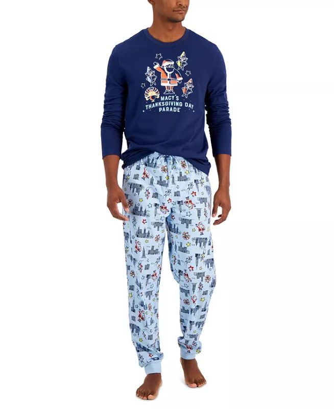 Photo 1 of SIZE LARGE - Matching Men's Macy's Thanksgiving Day Parade Mix It Pajama Set, Created for Macy's. The fun of the iconic event comes home in the Thanksgiving Parade pajama set with a graphic-print top and printed pants from Family Pajamas. Top: hits at hip