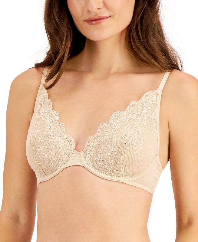 Photo 1 of SIZE MEDIUM- Underwire Lace Bra, Created for Macy's. Stunning lace cups combine with underwire support on this love bra from I.N.C. International Concepts®. Closure: Hook-and-eye back closure. Cups: Lace cups; mesh edge. Straps: Adjustable straps. Support