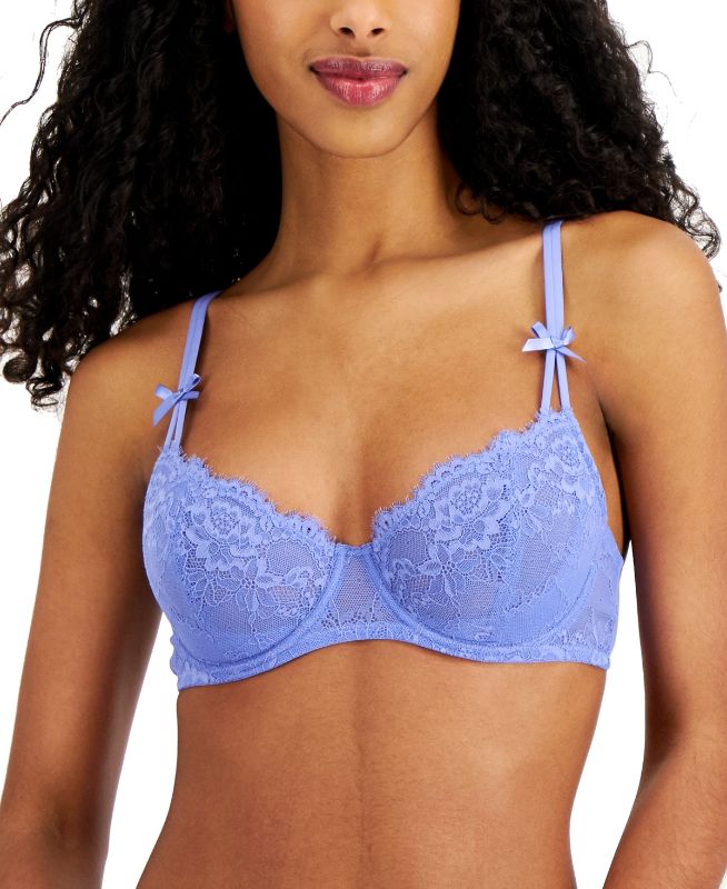 Photo 1 of SIZE XLARGE - Pretty embroidery, stunning lace and romantic style are all wrapped up with little bows on this mesh bra from INC International Concepts®. Coverage: Moderate coverage, Support Level: Underwire support; provides lift, Straps: Adjustable doubl