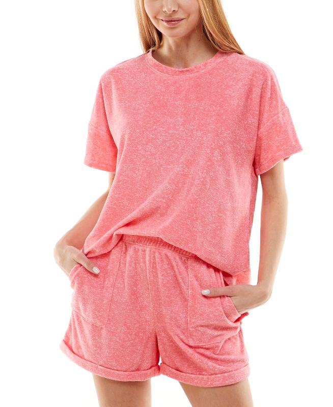 Photo 1 of SIZE XLARGE - ROUDELAIN Soft Terry Cloth T-Shirt & Shorts Set. Roudelain keeps you in all-night comfort with this comfy drop-shoulder T-shirt and matching shorts set. Top: hits just below hip; high-low hem; crewneck; pullover styling; short sleeves. Botto