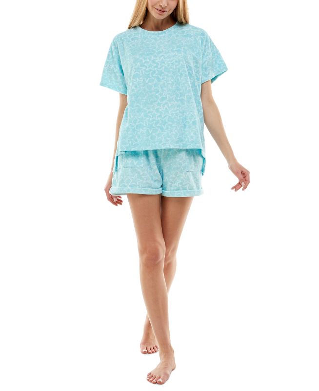 Photo 1 of SIZE XLARGE - ROUDELAIN Soft Terry Cloth T-Shirt & Shorts Set. Roudelain keeps you in all-night comfort with this comfy drop-shoulder T-shirt and matching shorts set. Top: hits just below hip; high-low hem; crewneck; pullover styling; short sleeves. Botto