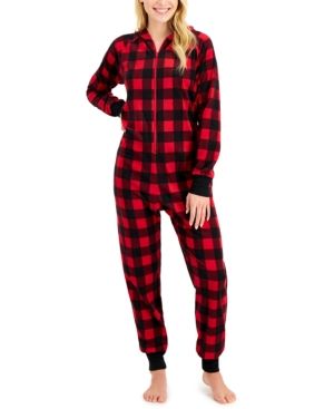 Photo 1 of SIZE XSMALL - Matching Women's 1-Pc. Red Check Printed Family Pajamas. Keep your comfy look stylish with these one-piece hooded pajamas from Family Pajamas, a cozy look in check-print fleece. Search 'Family Pajamas Red Check' to see matching styles for th