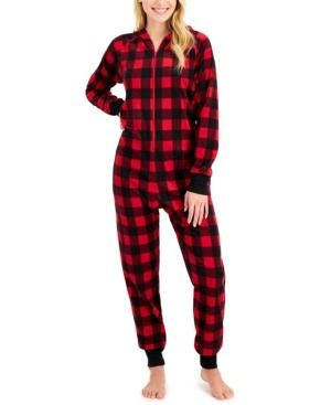 Photo 1 of SIZE SMALL - Matching Women's 1-Pc. Red Check Printed Family Pajamas.  - Christmas - Holidays, Keep your comfy look stylish with these one-piece hooded pajamas from Family Pajamas, a cozy look in check-print fleece. Search 'Family Pajamas Red Check' to se