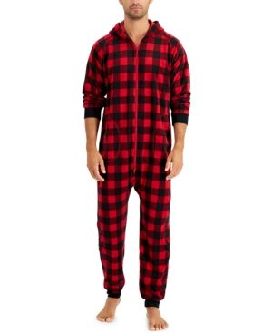 Photo 1 of SIZE MEDIUM - Matching MEN's 1-Pc. Red Check Printed Family Pajamas. Keep your comfy look stylish with these one-piece hooded pajamas from Family Pajamas, a cozy look in check-print fleece. Search 'Family Pajamas Red Check' to see matching styles for the 