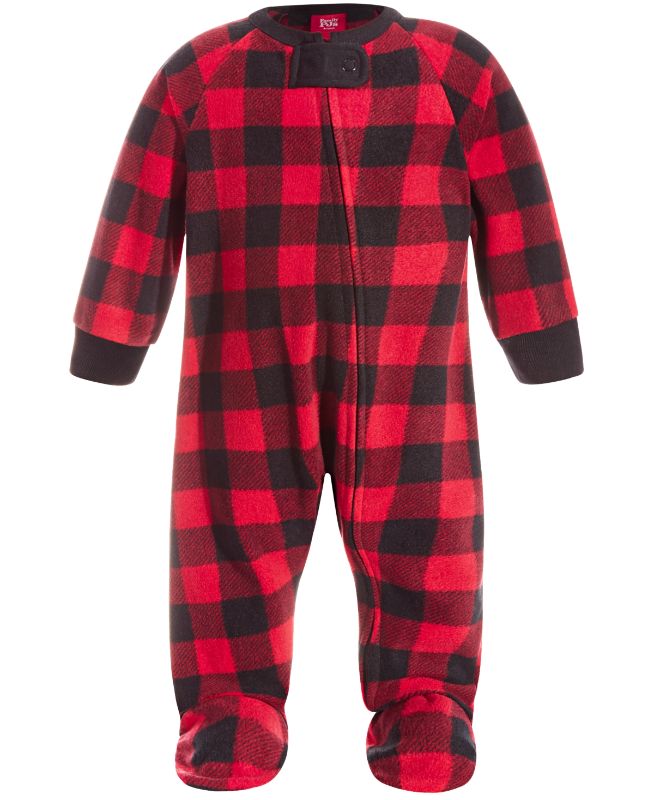 Photo 1 of SIZE 2T-3T - Matching KID's 1-Pc. Red Check Printed Family Pajamas.  - Christmas - Holidays Keep your comfy look stylish with these one-piece hooded pajamas from Family Pajamas, a cozy look in check-print fleece. Search 'Family Pajamas Red Check' to see m