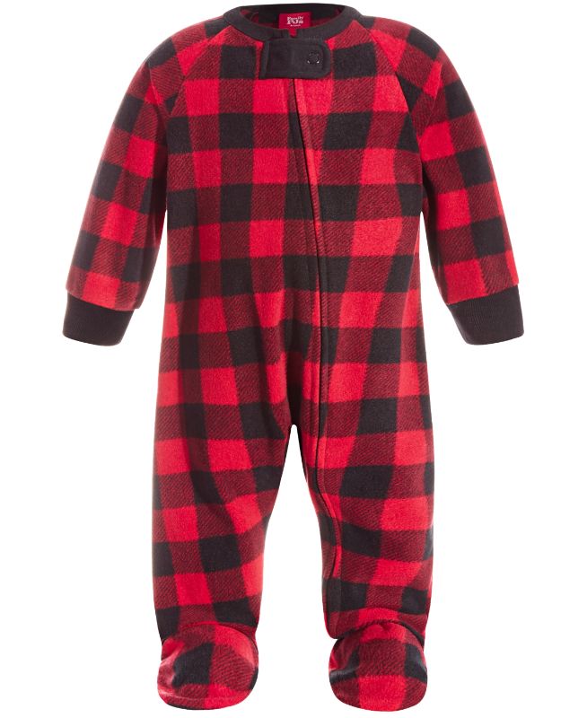 Photo 1 of SIZE 2T-3T - Matching KID's 1-Pc. Red Check Printed Family Pajamas. Christmas - Holidays - Keep your comfy look stylish with these one-piece hooded pajamas from Family Pajamas, a cozy look in check-print fleece. Search 'Family Pajamas Red Check' to see ma