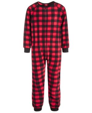 Photo 1 of SIZE L (12-12) - Matching KID's 1-Pc. Red Check Printed Family Pajamas.  - Christmas - Holidays, Keep your comfy look stylish with these one-piece hooded pajamas from Family Pajamas, a cozy look in check-print fleece. Search 'Family Pajamas Red Check' to 
