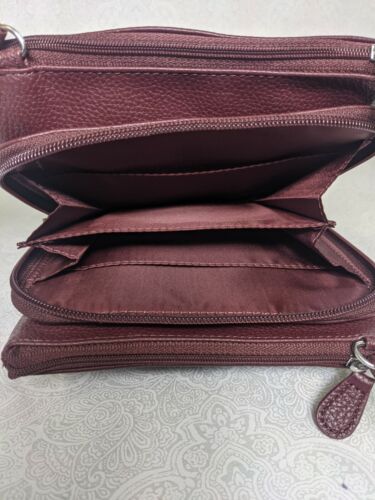 Photo 2 of GIANI BERNINI Dasher Pebble Leather Triple Zip Women's Crossbody Organizer -WINE