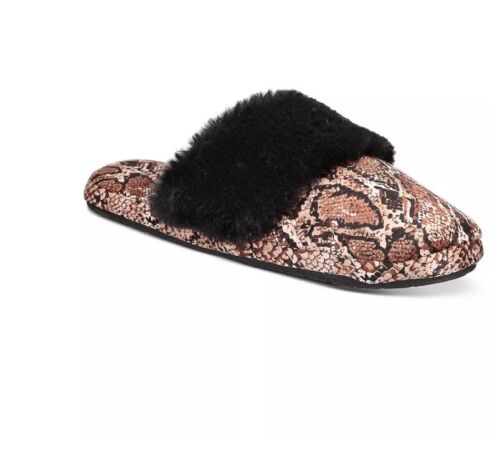 Photo 1 of INC Women's Anaconda Print Faux Fur Trim Scuff Slippers Black Size S (5-6)