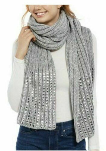 Photo 1 of DKNY -Stud Metallic Rib-Knit Chunky Scarf  Gray