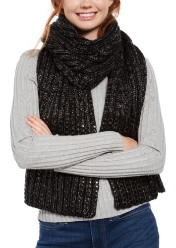 Photo 1 of DKNY Studded Rib-Knit Heavyweight Women's Winter Scarf - Metallic BLACK