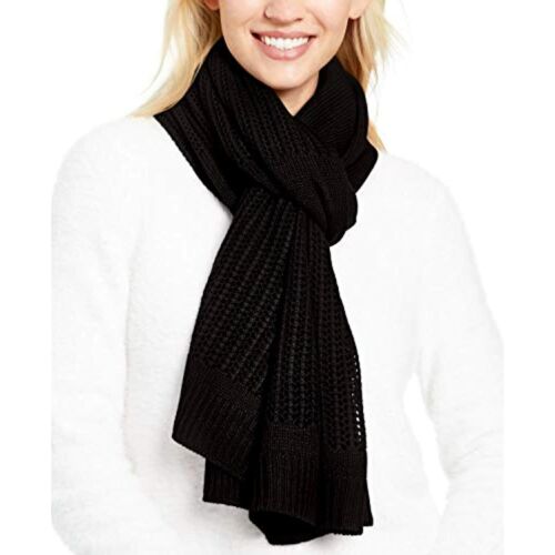 Photo 1 of  DKNY Open-Knit Blocked Scarf Black One Size