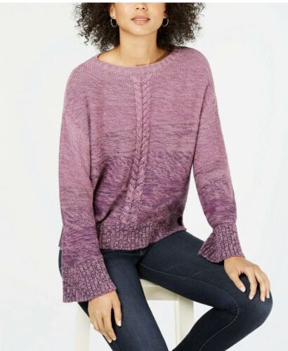 Photo 1 of SIZE M Style Co. Women's Gradient Front-Braid Sweater Dark Grape Combo