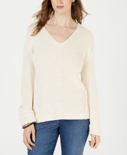 Photo 1 of SIZE XXL Charter Club Women's V-Neck Cuffed-Sleeve Sweater Ivory