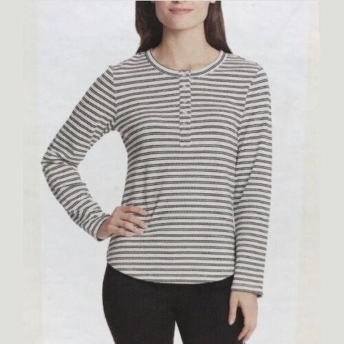 Photo 1 of SIZE XL VINTAGE AMERICA Long Sleeve Women's Striped Thermal Crewneck Henley Top