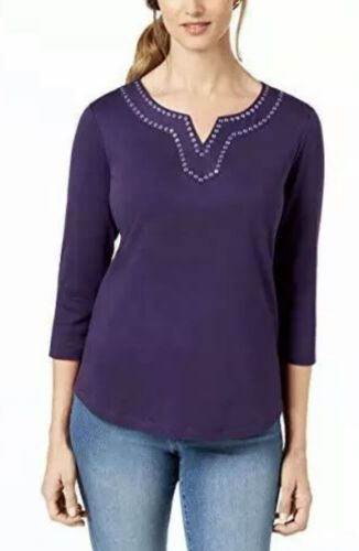 Photo 1 of SIZE XL Karen Scott Women's Cotton Embellished Top Purple