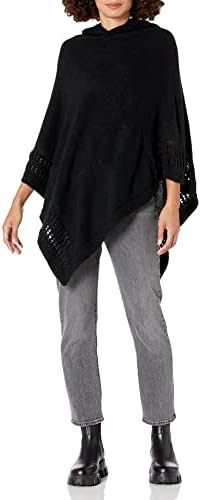 Photo 1 of Steve Madden Women's Hooded Poncho W/Open Knit Edges Black