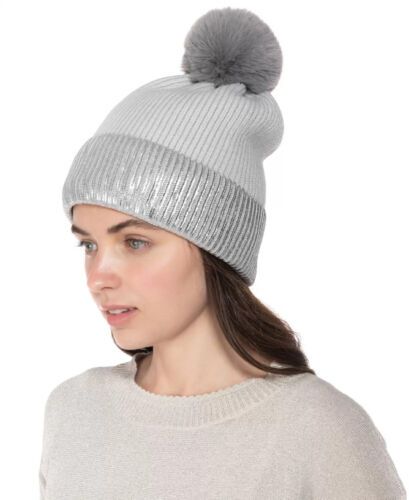 Photo 1 of INC International Concepts Women's Foil Cuff Beanie Hat, Gray, One Size