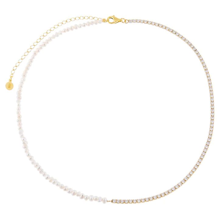 Photo 1 of BOUTIQUE Adina Eden Pearl x Tennis Necklace
Made from Sterling Silver / Gold Plated / Clear CZ Stones /Freshwater Pearls
Pearl Size: Approx. 3 MM - 4 MM / Length: 14" + 3" Extender