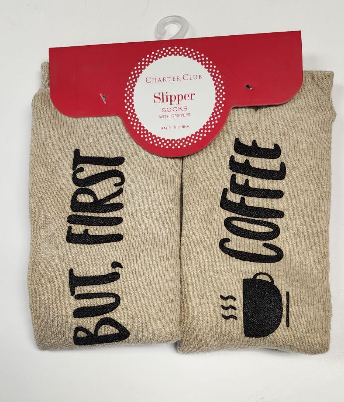 Photo 1 of  Charter Club Women's Slipper Socks "But Coffee First"  Shoe Size 6-10
