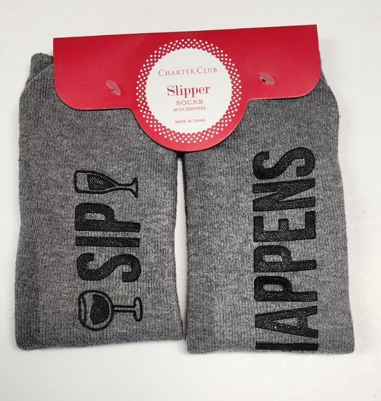 Photo 1 of CHARTER CLUB SLIPPER SOCKS WITH GRIPPERS "SIP HAPPENS"