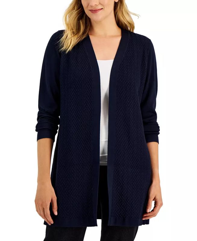 Photo 1 of PLUS SIZE 2X KAREN SCOTT Women's Open-Stitch Open-Front Cardigan, Created for Macy's Navy