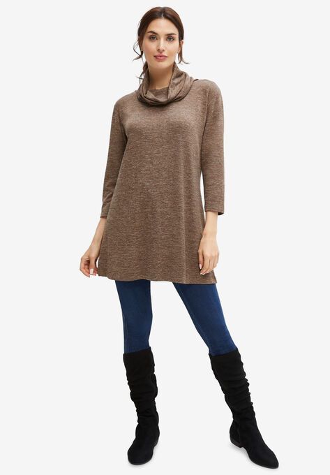 Photo 1 of SIZE L KAREN SCOTT WOMEN'S COWL NECK TUNIC SWEATER CHESTNUT