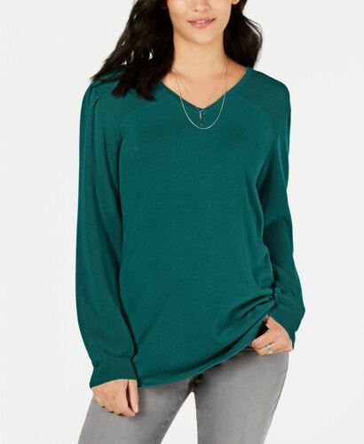 Photo 1 of SIZE XL Style & Co Women's Sweater Vneck Pleat Sleeve Tunic Green