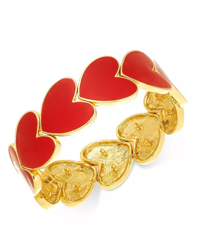 Photo 1 of Valentine day Gold-Tone Red Heart Stretch Bracelet, Created for Macy's