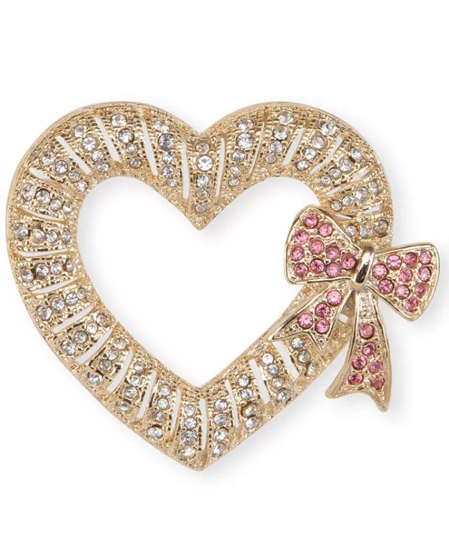 Photo 1 of VALENTINE DAY  Gold-Tone Pavé Heart & Bow Pin, Created for Macy's