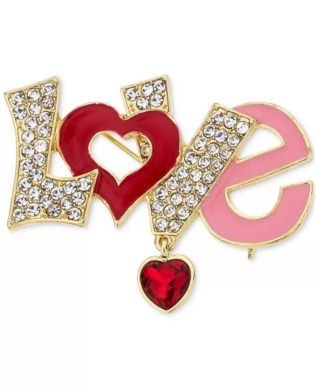 Photo 1 of Valentine day Gold-Tone Crystal Heart Love Pin, Created for Macy's