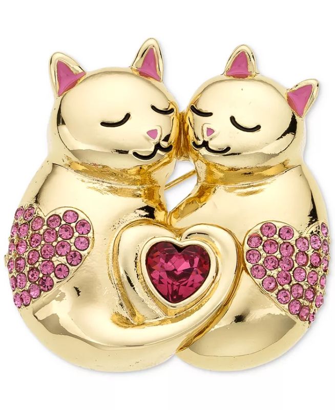 Photo 1 of VALENTINE DAY  Gold-Tone Crystal Heart Cuddle Cat Pin, Created for Macy's