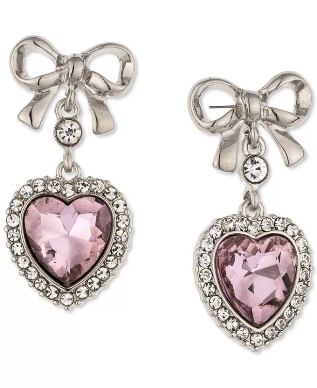 Photo 1 of Valentine day Bow & Crystal Heart Drop Earrings, Created for Macy's