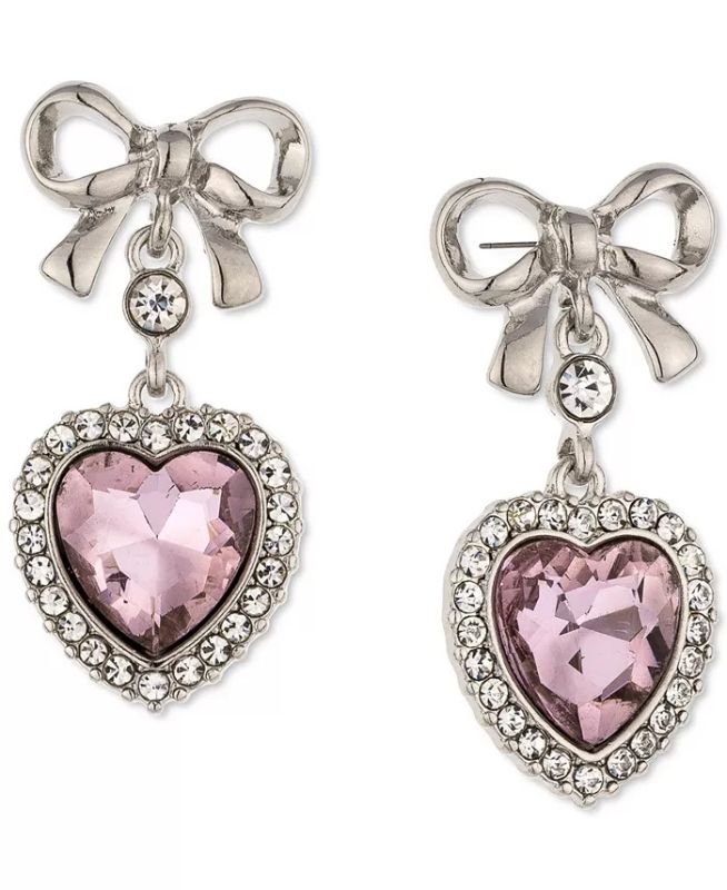 Photo 1 of HOLIDAY LANE Bow & Crystal Heart Drop Earrings, Created for Macy's