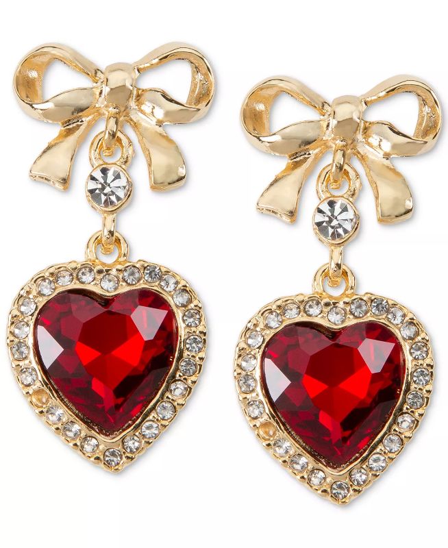 Photo 1 of Valentine day Bow & Crystal Heart Drop Earrings, Created for Macy's