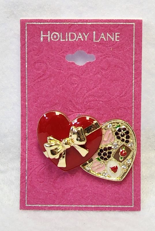 Photo 1 of Valentine's Day Gold-Tone Pavé Chocolate Heart Box Pin, Created for Macy's
