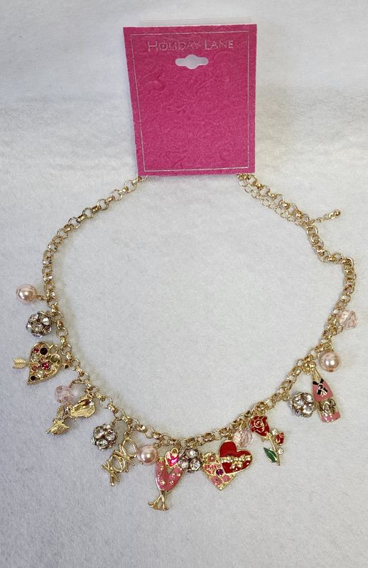 Photo 1 of HOLIDAY LANE GOLD TONE CHARM VALENTINE NECKLACE