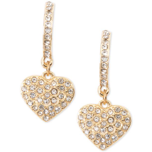 Photo 1 of Valentine day Gold-Tone Pave Heart Drop Earrings: Gold-Tone