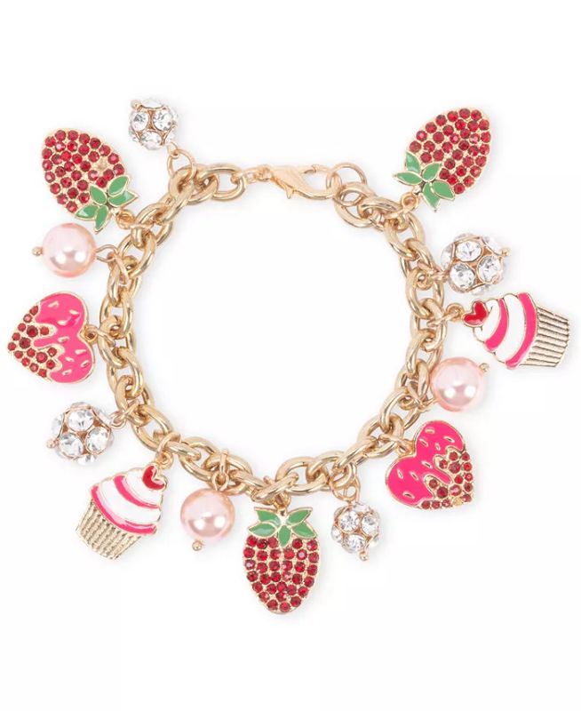 Photo 1 of HOLIDAY LANE Gold-Tone Crystal & Imitation Pearl Sweets Charm Bracelet, Created for Macy's