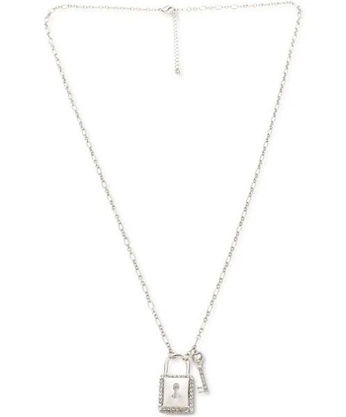 Photo 1 of VALENTINE DAY  Silver-Tone Crystal Lock & Key Pendant Necklace, 19-1/2" + 3 