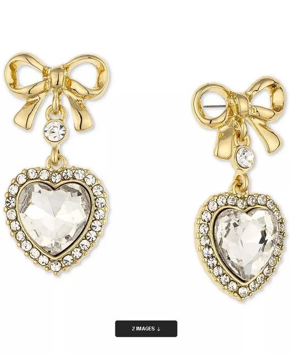 Photo 1 of Holiday Lane Gold Tone Bow & Crystal Heart Drop Earrings