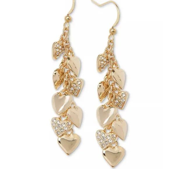 Photo 1 of VALENTINE DAY  Gold-Tone Pave Shaky Heart Linear Drop Earrings