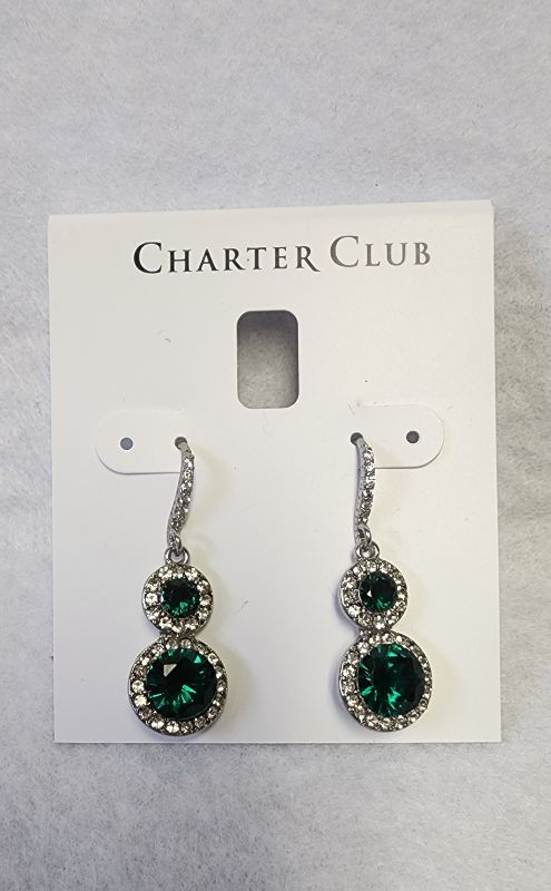 Photo 1 of CHARTER CLUB SILVER TONE AND CRYSTAL DROP EARRINGS