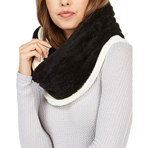 Photo 1 of  DKNY Fleece-Lined Knit Infinity Scarf Black Ivory Faux Fur One Size