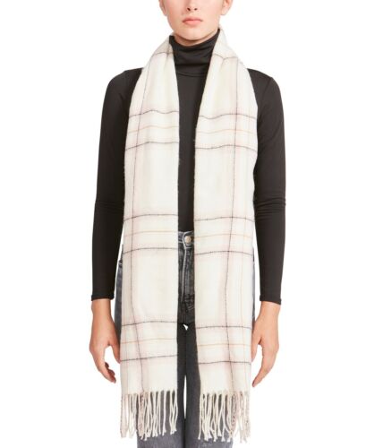 Photo 1 of Steve Madden Plaid Fringe-Trim Blanket Scarf White Multi