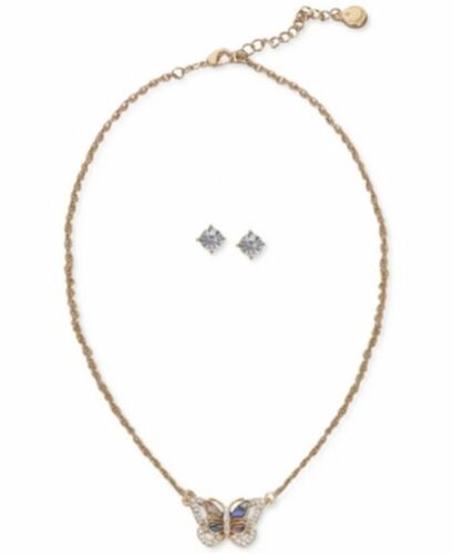 Photo 1 of Charter Club Gold-Tone Crystal Butterfly Pendant Necklace and Stud Earrings