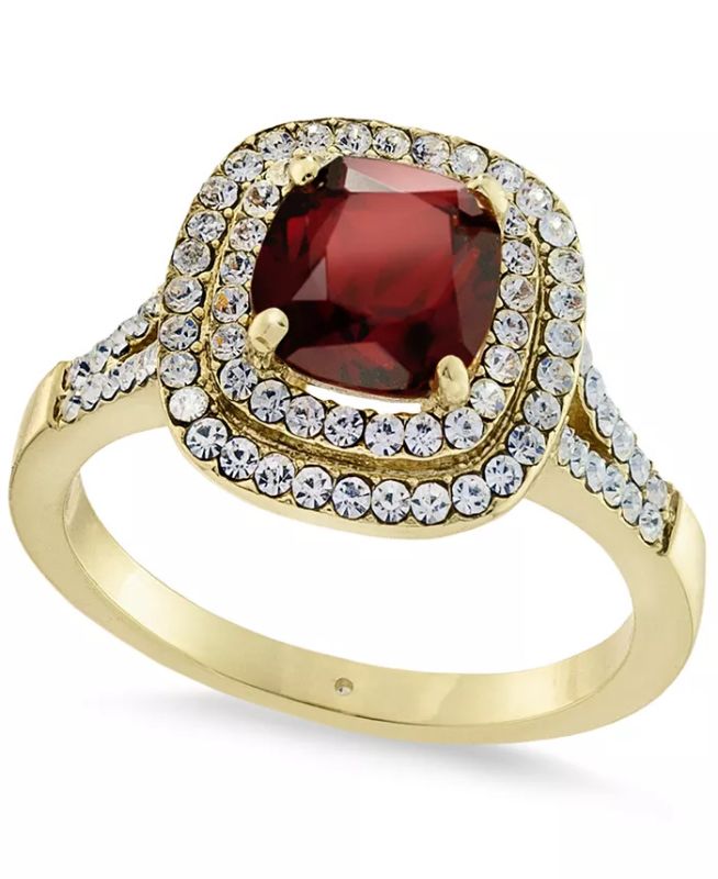 Photo 1 of CHARTER CLUB Gold Plated Pavé Square Crystal Double Halo Ring, Created for Macy's