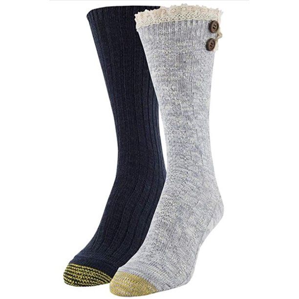 Photo 1 of Gold Toe Women's 2 Pack Cable Buttons Crew Chambrey Lace Socks,
