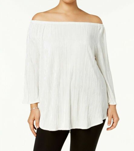 Photo 1 of SIZE L  ALFANI, Ladies White Rose Shimmer Cloud Off-the-Shoulder Blouse