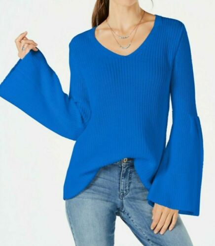 Photo 1 of SIZE S Style & Co Women's Cotton Bell-Sleeve Sea Captain Blue Sweater Pullover